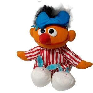 TYCO 1996 Sesame Street Sing & Snore Ernie Talking Plush Pajamas Working 19" Tal